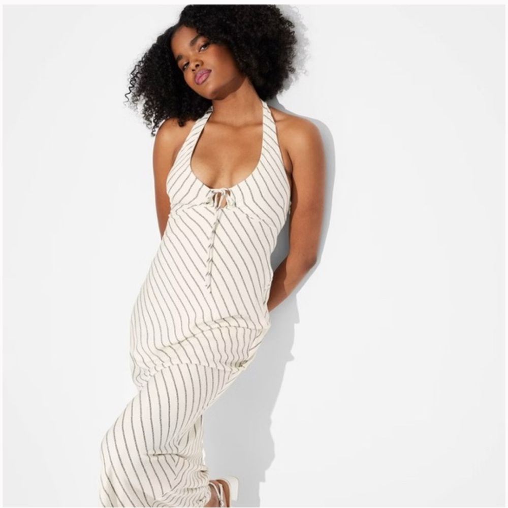 NWT Wild Fable Striped Halter Neck Maxi Dress - Cream white/Black - XS